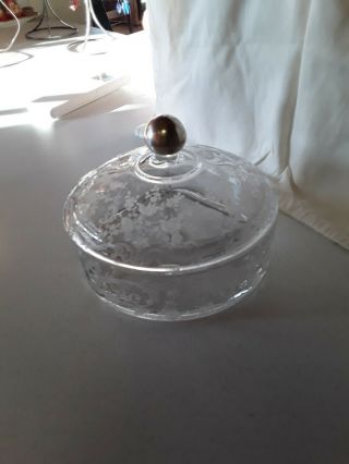 Vtg Cambridge Chantilly Etched Crystal Divided Covered Candy Dish Sterling Knob