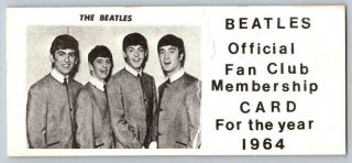 Vintage 1964 Beatles Official Fan Club Membership Card