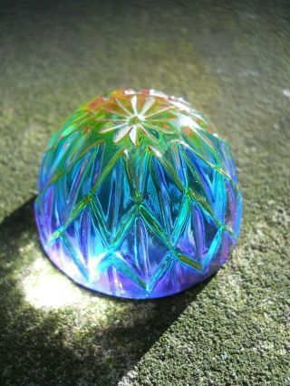 Vintage Art Glass - Decorative Multi Colored Etched Paperweight - 2 " X 1 " - 303