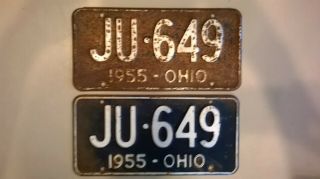 Vintage Pair 1955 Ohio Automobile License Plate Set Ju 649