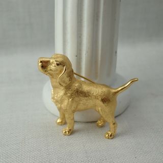 Vintage Crown Trifari Gold Tone Beagle Dog Pin Brooch