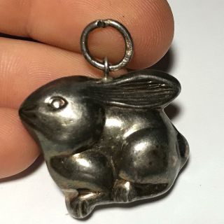 Vtg Sterling Silver Puffy Bunny Rabbit Charm Necklace Pendant