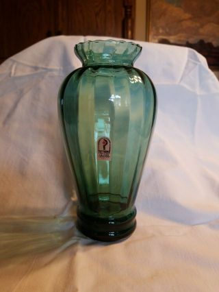 Vintage Pilgrim Glass Vase Soft Forrest Green Ribbed 7 1/2 "