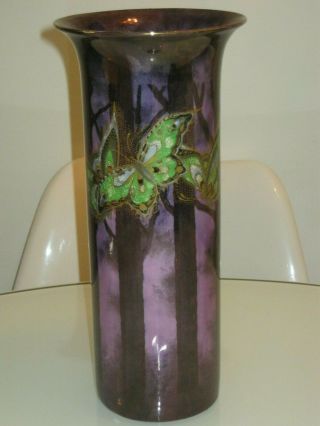 Stunning Large Vintage Lustre Porcelain Butterfly Decorated Vase