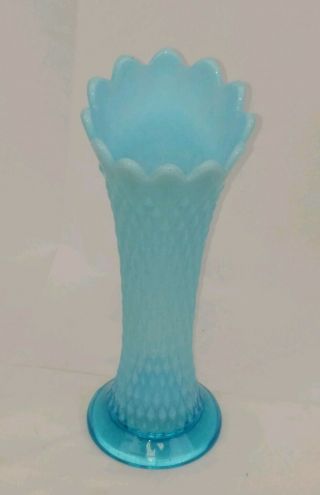 Vintage Carnival Glass Blue Opaque Northwood Diamond Point Vase 10 " Tall