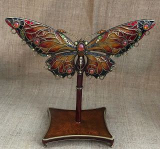 Butterfly Enameled Jeweled Tabletop Sculpture Vintage