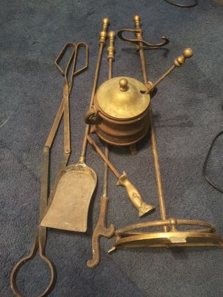 Vintage Brass Fireplace Tool Set 7 Piece
