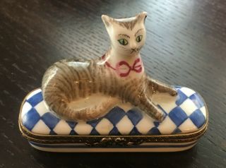 Vintage Limoges France Kitten Cat Trinket Box Hand Painted - Peint Main