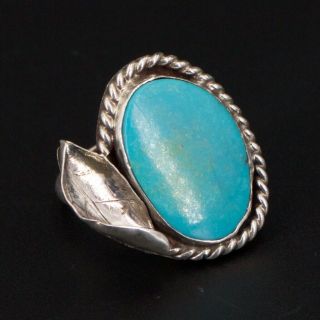 Vtg Sterling Silver - Navajo Braided Turquoise Feather Ring Size 8.  5 - 9g