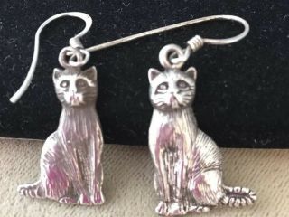 Vintage Jewellery Fabulous Sterling Silver Cat Pendant Earrings