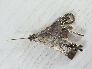Vintage 925 Sterling Silver Christmas Tree Brooch Pin Charm Filigree signed JEZ 3
