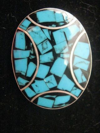 Huge Vintage Mexican Sterling 925 Turquoise Cii Brooch Pin
