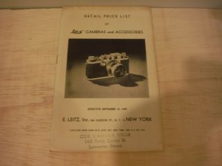 Vintage 1949,  " Leica " Cameras & Accessories,  Retail Price List.