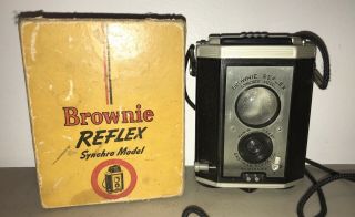 Vintage Eastman Kodak Brownie Reflex Synchro Model Camera W/ Box
