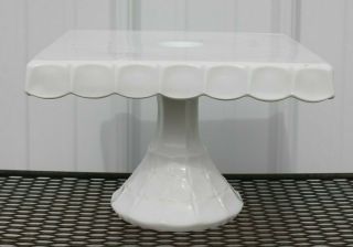 Vintage Indiana Square Milk Glass Pedestal Cake Stand Rum Well