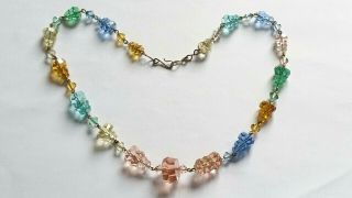 Czech Vintage Art Deco Rainbow Faceted Glass Bead Necklace Rolled Gold Wire