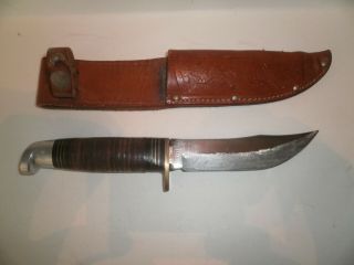 Vintage 1960s Camillus,  Ny,  Usa 1008 Fixed Blade Hunting Knife W/leather Sheath