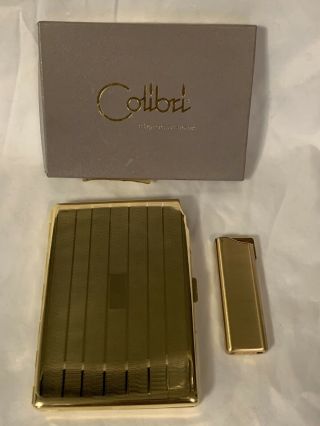 Vintage Colibri Ccs 3200 Gold Tone Cigarette And Lighter Case W/ Box