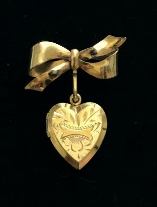 Vtg Carl Art 12k Gold Filled Dangle Heart Locket Pic Brooch Signed 1 3/4 " M001