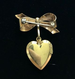 Vtg CARL ART 12k Gold Filled Dangle Heart Locket Pic Brooch SIGNED 1 3/4 