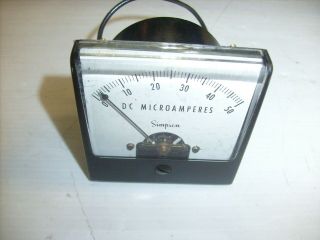 Vintage Panel Meter Simpson 0 - 50 Dc Microamperes Panel Meter - Radio Repair Part