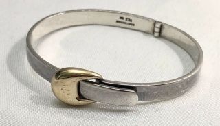 Vintage Designer Bayanihan Sterling Silver & 18k gold Buckle Hinged Bracelet 3