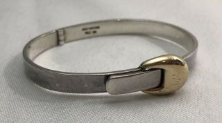 Vintage Designer Bayanihan Sterling Silver & 18k gold Buckle Hinged Bracelet 8