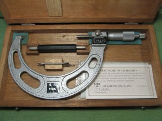 Vintage Nsk 4 - 5 " Digital Outside Micrometer In Wood Box -.  0001 " Grad.