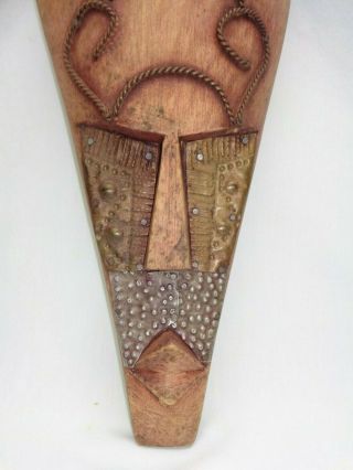 Vtg Tribal Wood Carved Face Head Mask Wall Art Eclectic Tiki Jungle Room Decor