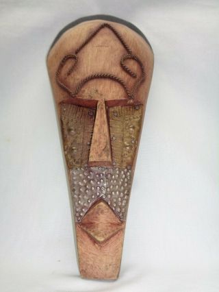 Vtg Tribal Wood Carved Face Head Mask Wall Art Eclectic Tiki Jungle Room Decor 2