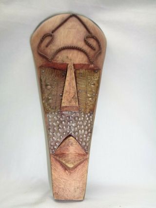 Vtg Tribal Wood Carved Face Head Mask Wall Art Eclectic Tiki Jungle Room Decor 4