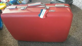Vintage American Tourister Red Tiara 23 " Suitcase Luggage W/ Key And Tags
