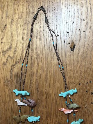 Vintage Native American? Carved Turquoise Abalone Animal Fetish Necklace 7