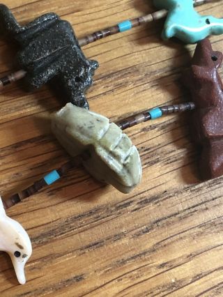 Vintage Native American? Carved Turquoise Abalone Animal Fetish Necklace 8