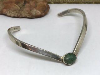 Vintage Modernist Sterling Silver Jade Cabochon Cuff Bracelet (14g)