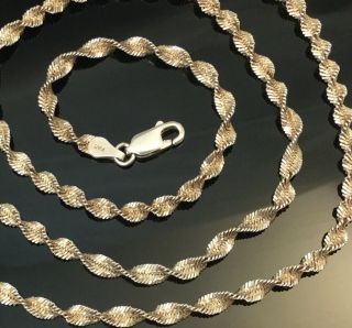 VINTAGE STERLING SILVER NECKLACE CHAIN MADE IN ITALY TWISTED DESIGN 10 GRAMS 24” 2