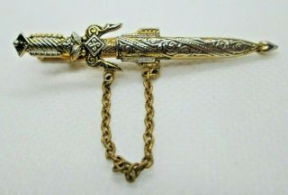 Vintage Tie Clasp Bar Clip Gold Silver Tone Dagger Sword Knife Chain