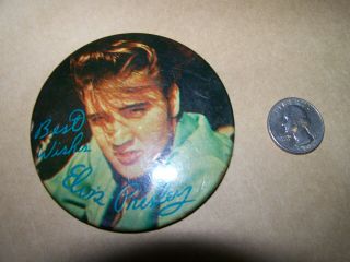 Elvis Presley Best Wishes Vintage 3 " Photo Pinback Button Badge 1956 The King