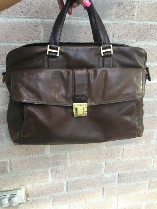 Vintage Tumi Brown Leather Briefcase Padded Laptop Bag Distressed Carry On