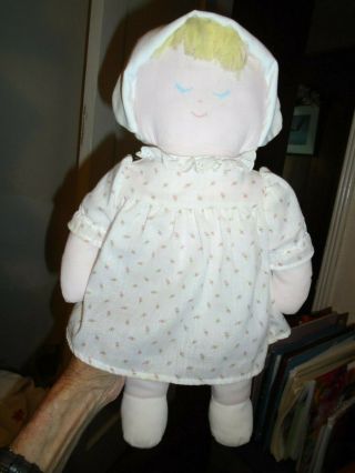Vintage Eden Cloth Doll Asleep Eyes Removable Rosebud Nightgown Hat Blonde 15 "