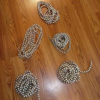 35 Feet Of Vintage Silver Mercury Glass Bead Garland 3/8 Inch Five Strands