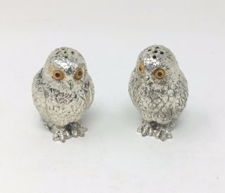 Vintage Mcm Silver Metal Owl Salt And Pepper Shakers Hoot