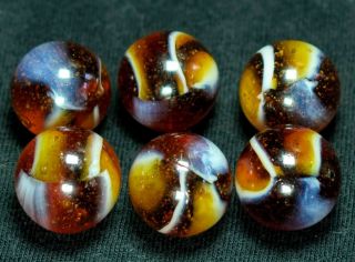 6 Sweet Peltier Deep Red Amber Uv Vintage Marbles, .  63 " - - Hawkeyespicks