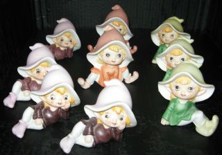 9 Vtg Homco Home Interiors Pixie Elf Fairy Gnome Shelf Sitter Figurines