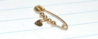 Vintage 14k Gold Safety Pin_w/ 14k Gold Beads & W/ 14k Gold Heart_all Stamped