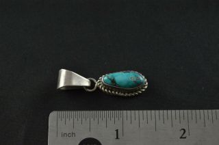 Vintage Sterling Silver Etched Turquoise Stone Oval Pendant - 4g