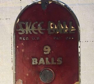 Vintage 1930s - 40s Arcade SKEE - BALL name plate,  solid brass, 2