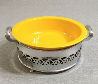 Vintage Fiestaware Yellow 8 1/2 " Nappy Serving Bowl With Royal Metal Carrier