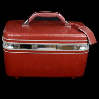 Vintage Samsonite Profile Train Travel Makeup Case And 2 Keys Red