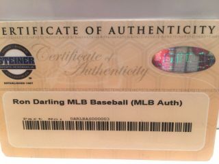 Mets RON DARLING signed vintage Official National League Baseball w/COA Steiner 2